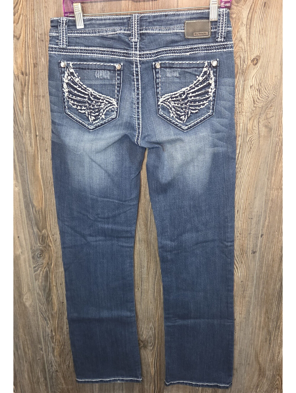 Petrol "Raven" Denim Blue Jeans Wmn Sz 30x33 Boot Cut Angel Wings Biker Rodeo